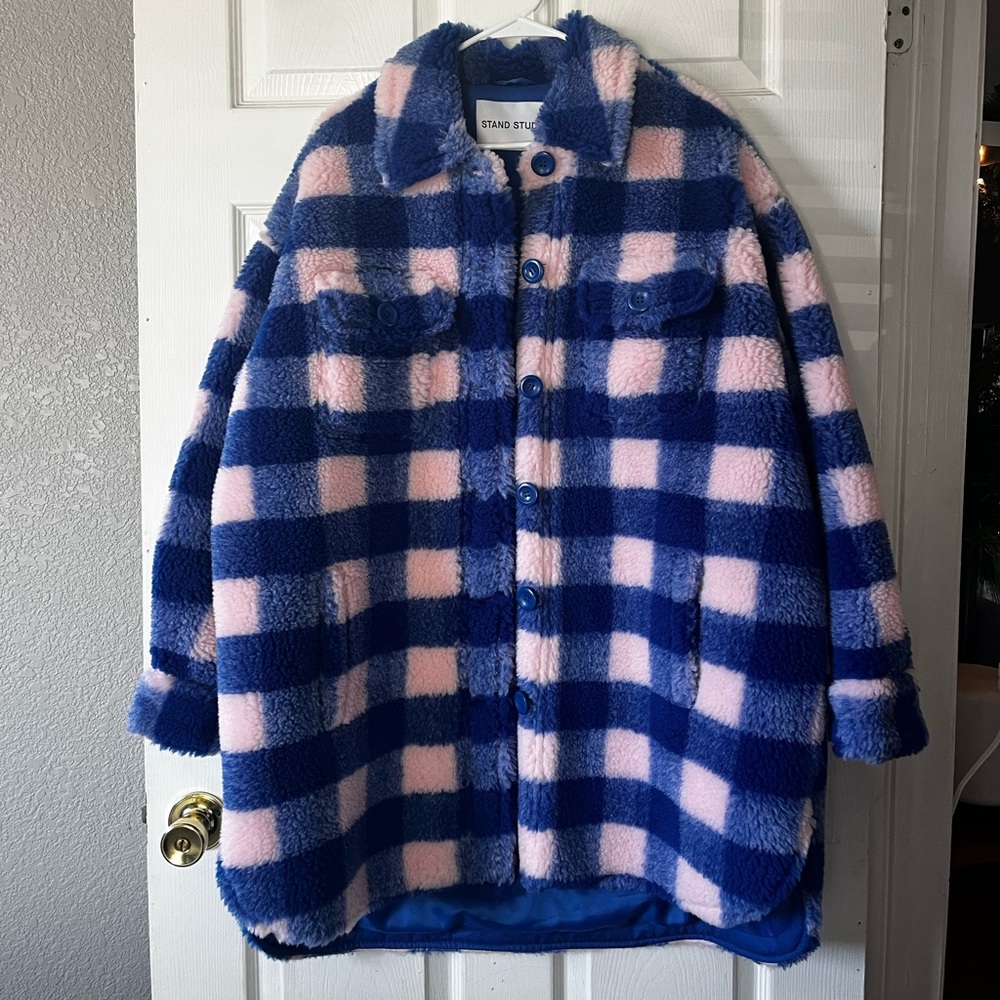 Stand Studio Sabi Oversized Blue and Pink Plaid Jacket